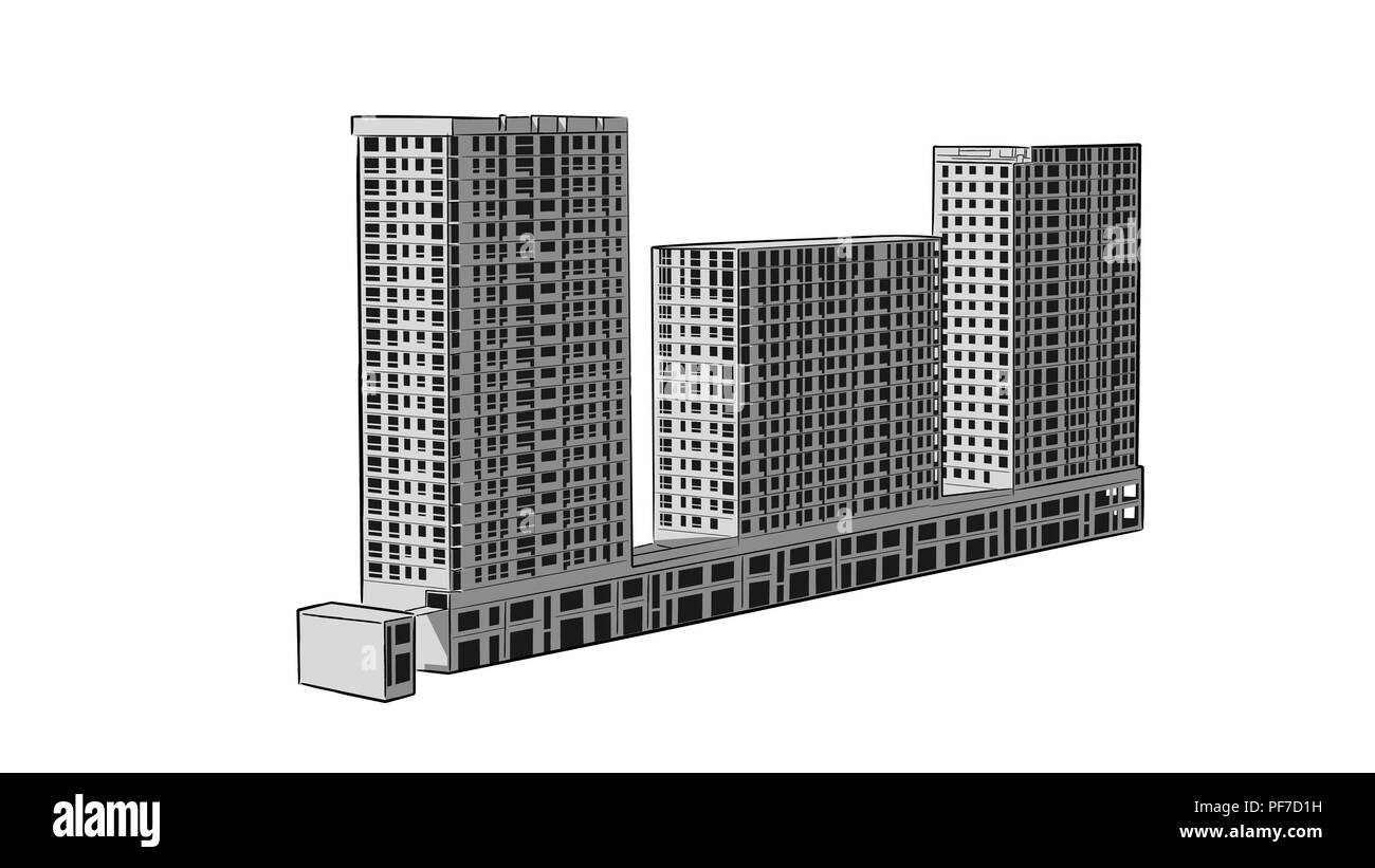 Schizzo. Sito in costruzione . Città. Vettore di disegnare a mano Illustrazione Vettoriale