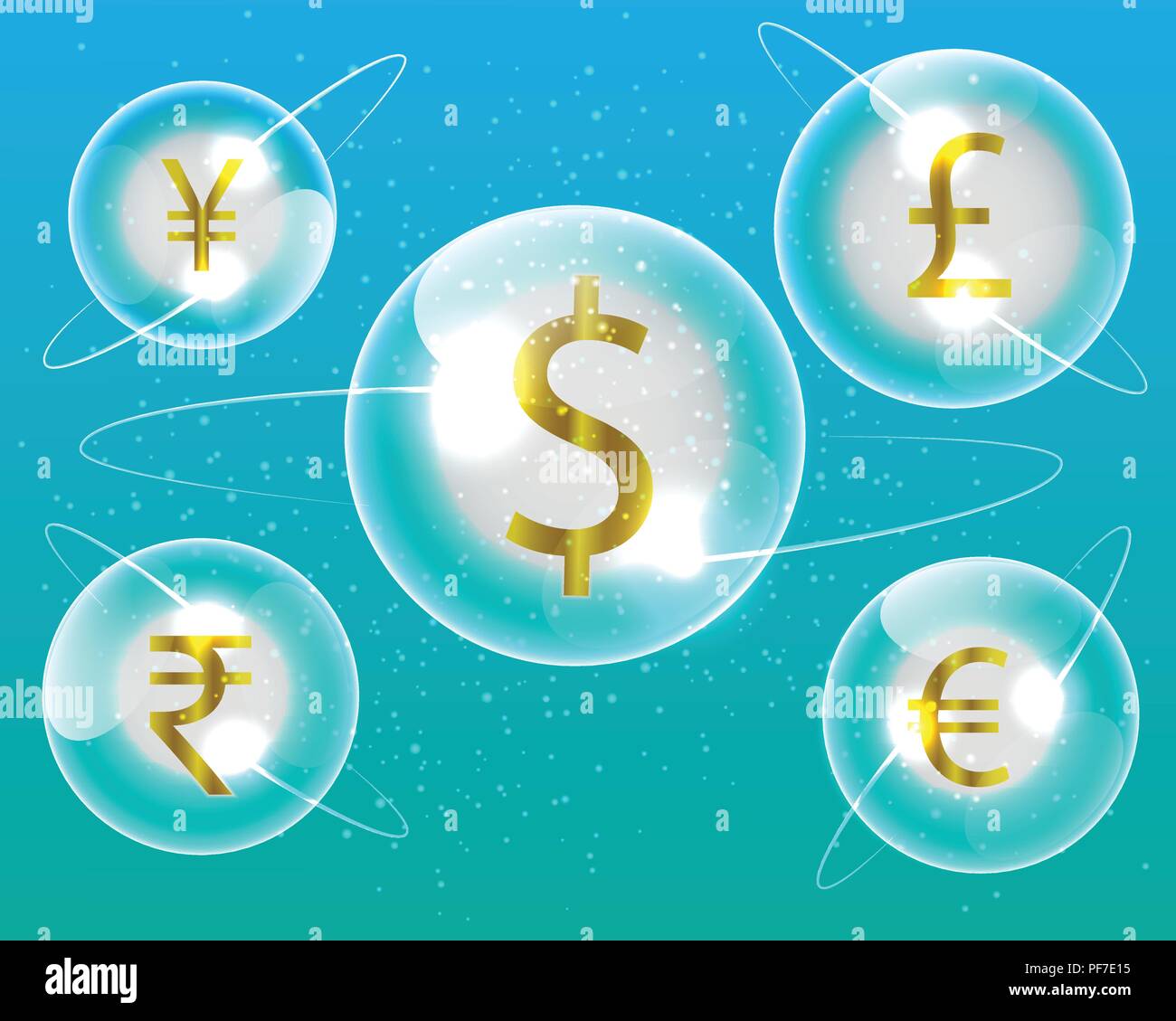Simbolo di valuta dollaro,Euro,Rupia Indiana,British Pound,yuan cinese,Yen giapponese valuta il modello di business di concetti di exchange. Illustrazione Vettoriale eps10 Illustrazione Vettoriale