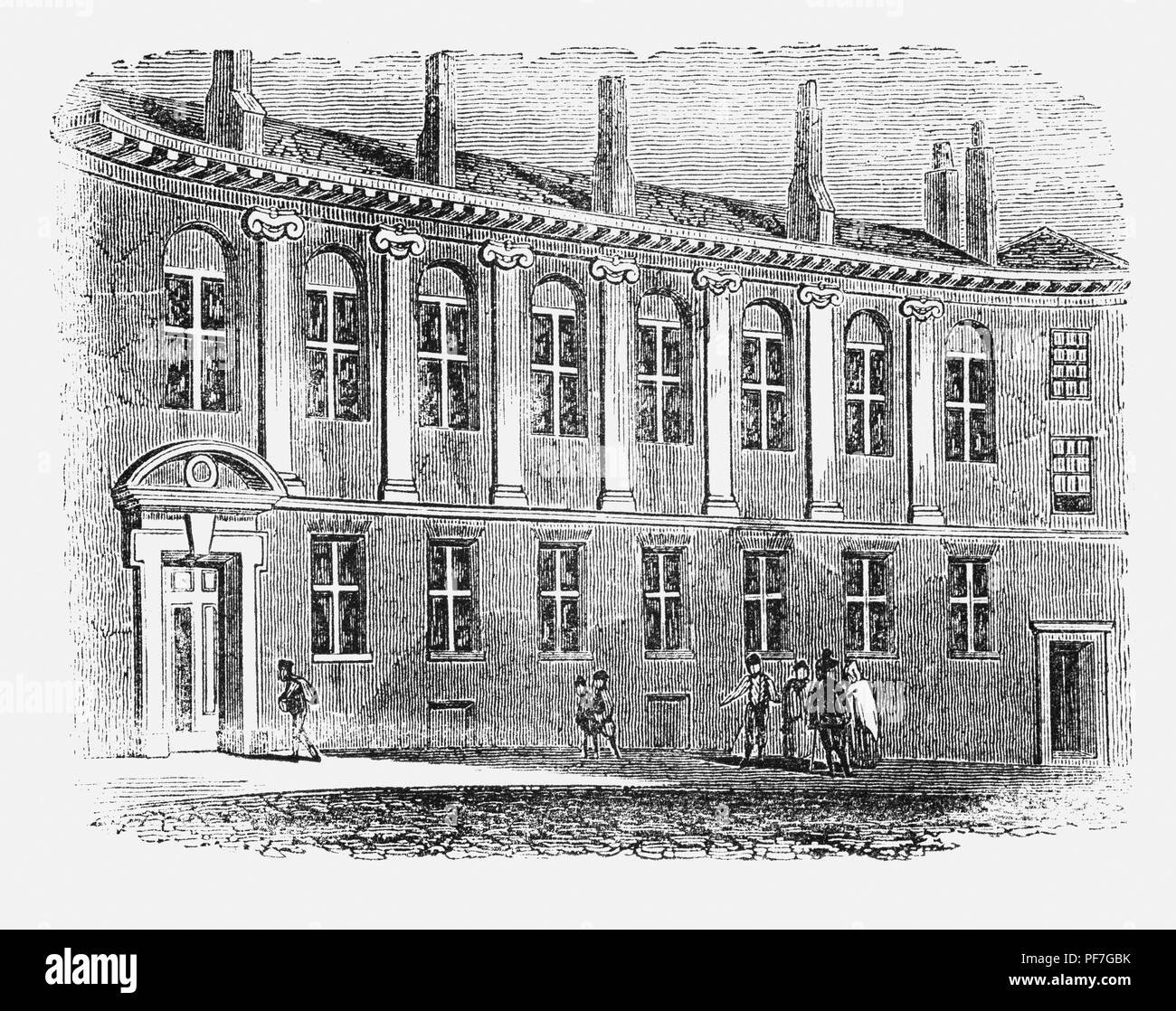 Merchant Taylors' School è stata fondata nel 1561 da Sir Thomas White, Sir Richard Hilles, Emanuel Lucar e Stephen Hales, a Sandy Lodge in tre fiumi distretto di Hertfordshire, Inghilterra. Preside, Giovanni pungolo guidato la scuola attraverso la ricostruzione dopo la peste del 1666 e la distruzione del Grande Incendio di Londra. Il suo licenziamento seguita le accuse formulate da Tito Oates, un ex allievo della scuola che "scoperto" "Popish Plot', nel 1678 che doveva includere anche una minaccia di uccidere Carlo II, ma più successivamente è stato trovato essere una beffa da lui. Foto Stock