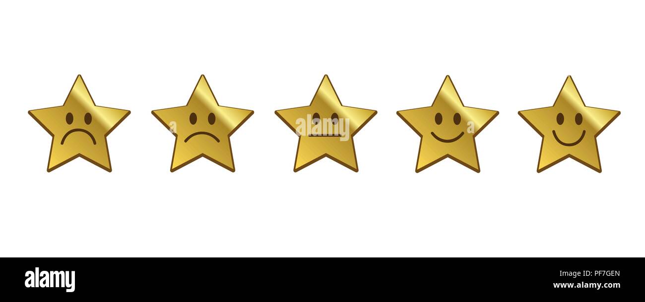 Stelle d'oro feedback set smiley illustrazione vettoriale EPS10 Illustrazione Vettoriale