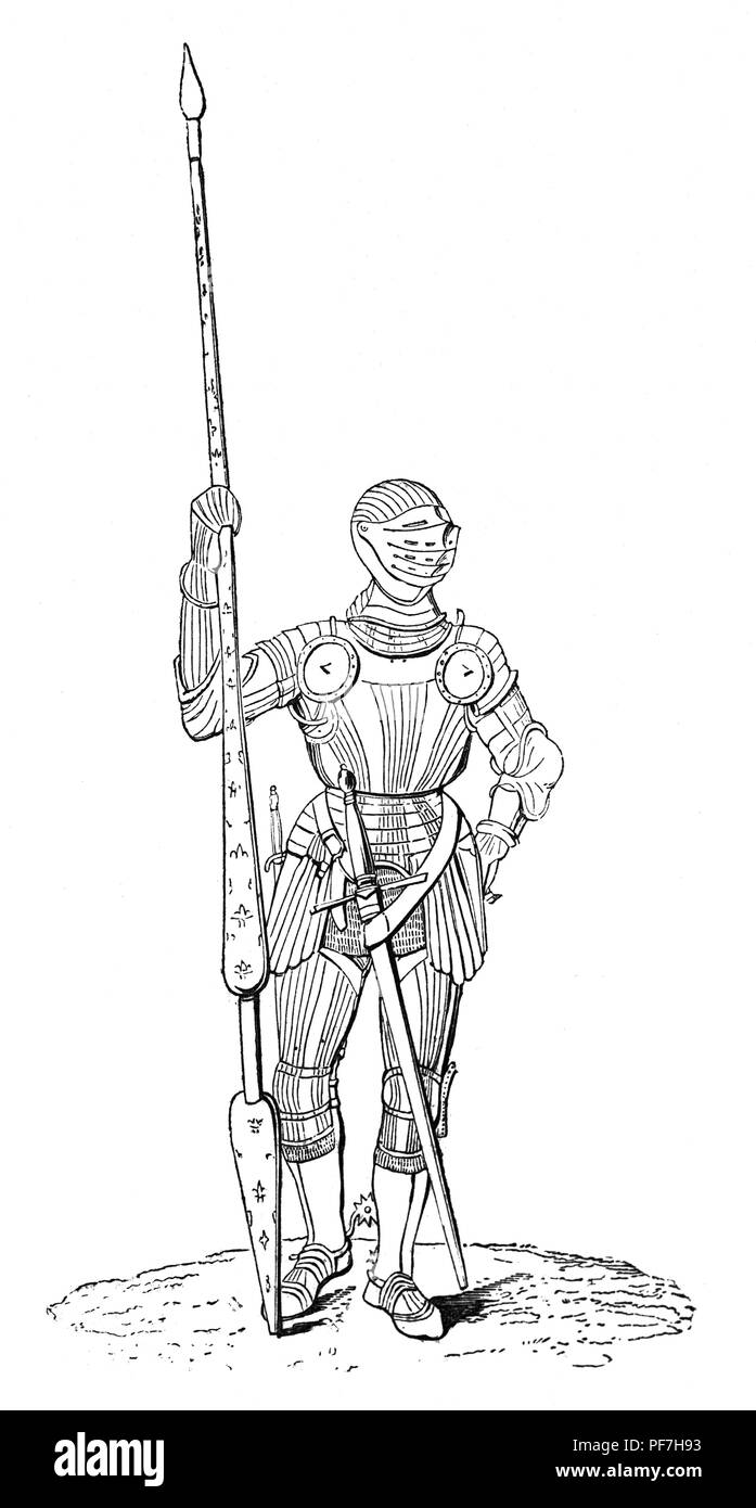 Armour durante il regno di Enrico VII è notevole per la sua crescente decorazione. Una tuta di cappuccio scanalato-a-pie, un termine che è stato utilizzato in inglese almeno a partire dal XVI secolo e scende dalla metà frase in francese de cap a pé, il significato di "da capo a piedi.". Foto Stock