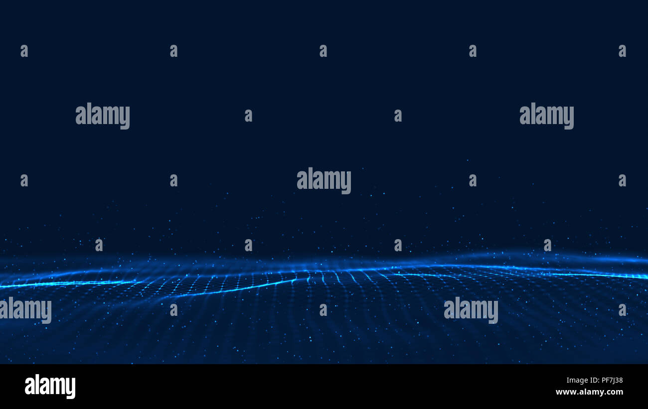 La tecnologia del plesso onda per sfondo digitale.sventolare le linee,linee collegate e particelle. La profondità di campo. Foto Stock