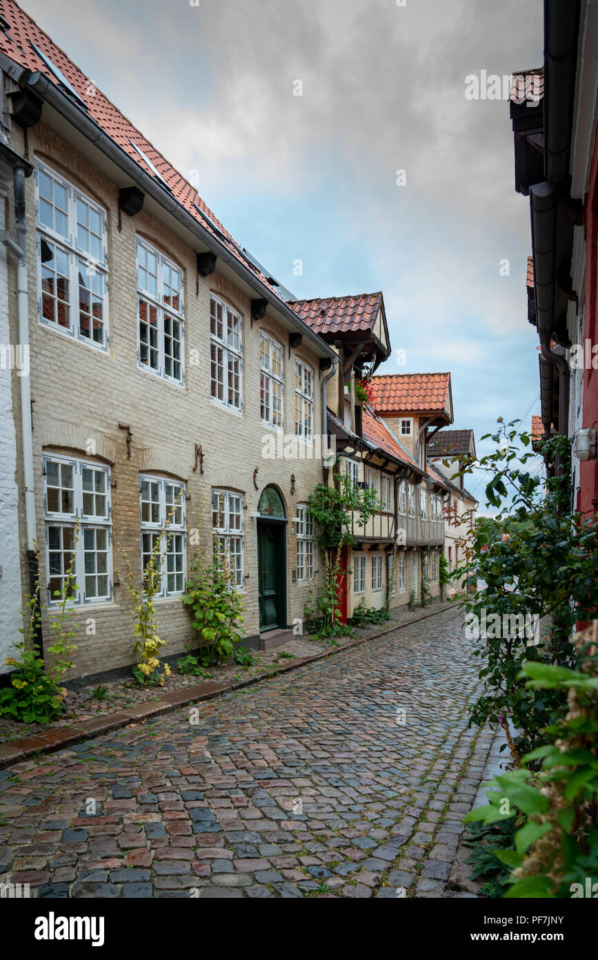 La città più settentrionale della Germania: Flensburg e le sue attrazioni, Old Street vicino al porto Foto Stock