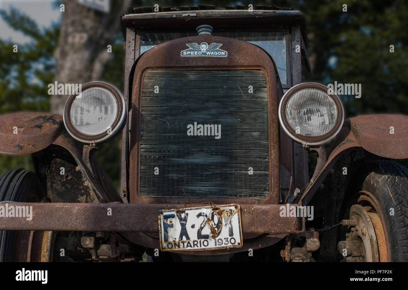 Una ruggine carro velocità carrello circa 1930. Vista frontale. Foto Stock