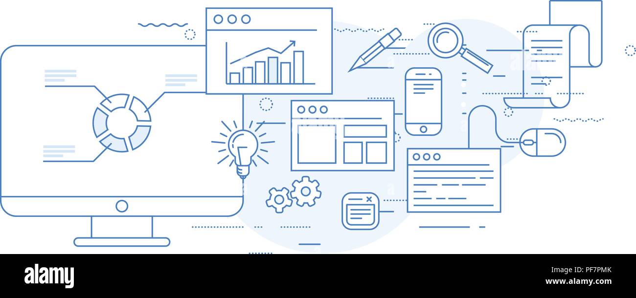 Strumenti di analisi e di strumenti per il marketing - i dati online statisics, SEO e SMM analizzare Illustrazione Vettoriale