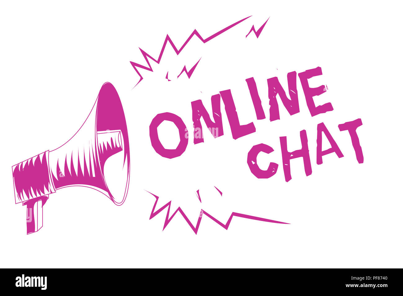 Parola di scrittura di testo Chat Online. Il concetto di business per parlare con un amico o qualcuno attraverso internet e PC Phone viola megafono altoparlante importan Foto Stock