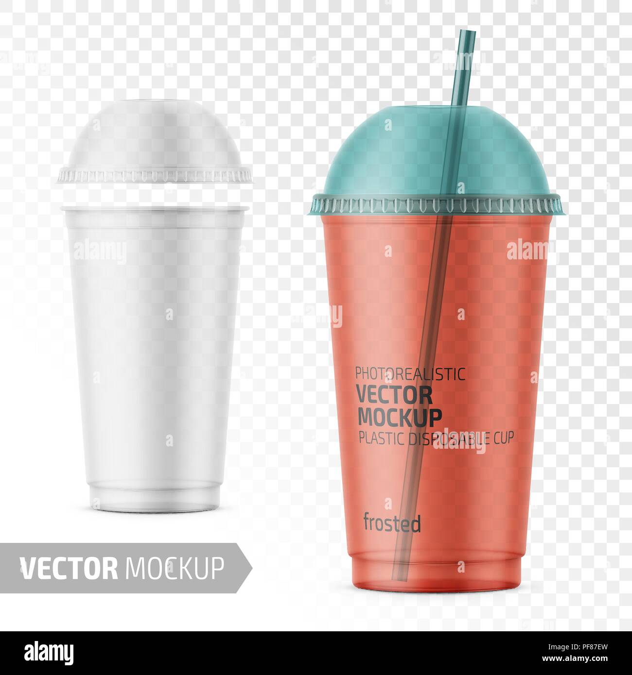 Monouso trasparente coppa in plastica con coperchio a cupola. Illustrazione Vettoriale