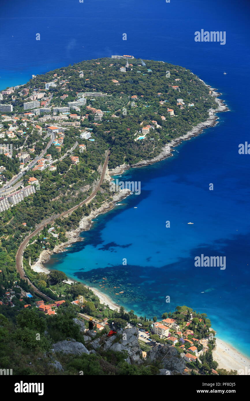 Vista aerea di Roquebrune Cap Martin, Alpes-Maritimes, 06, Cote d'Azur, PACA, Francia Foto Stock