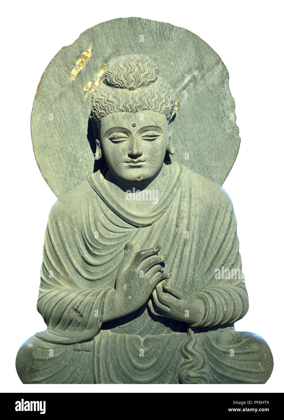 La scultura in pietra della predicazione Buddha - Museo Britannico, Bloomsbury, Londra, Inghilterra, Regno Unito. c200-300 annuncio, Jamalgarhi, Pakhtunkhwa, Pakistan Foto Stock