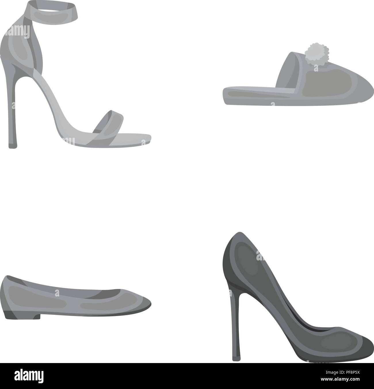 Blue tacco alto sandali, fatti in casa lilla pantofole con un pampon, rosa donna Balletto appartamenti, marrone scarpe con i tacchi alti. Scarpe set di icone di raccolta nel mon Illustrazione Vettoriale