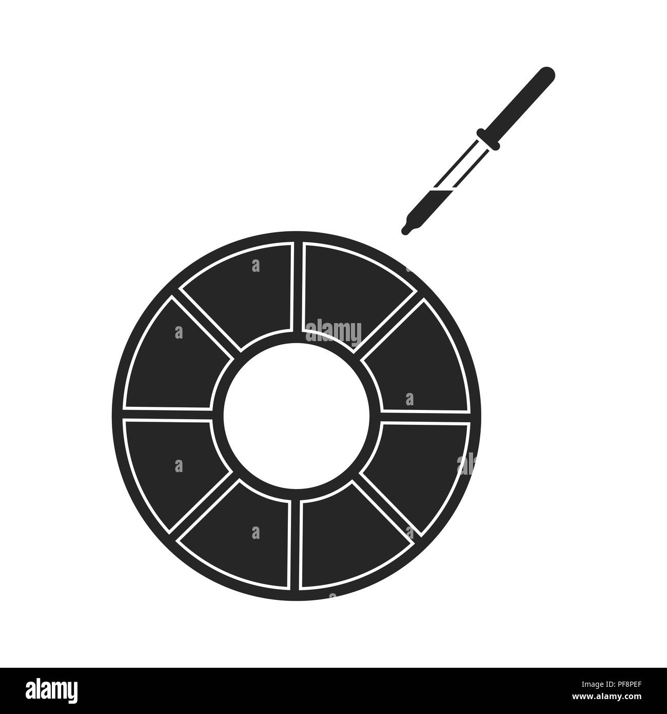 Colore icona ruota in nero stile isolato su sfondo bianco. Simbolo di tipografia illustrazione vettoriale. Illustrazione Vettoriale