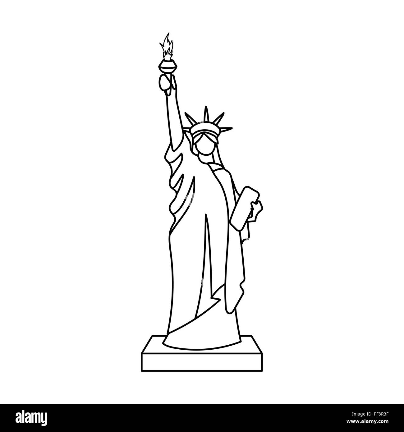 Statua della Libertà icona in stile contorno isolati su sfondo bianco. Stati Uniti d'America paese simbolo illustrazione vettoriale. Illustrazione Vettoriale