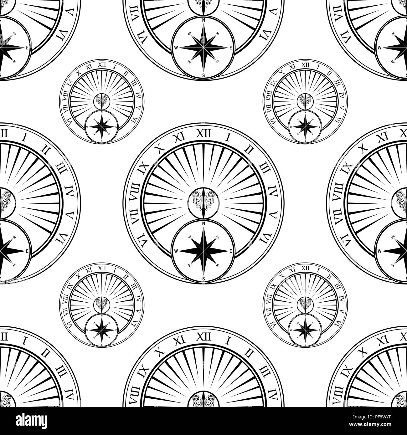 Bianco senza cuciture con sfondo nero elementi meridiana Illustrazione Vettoriale