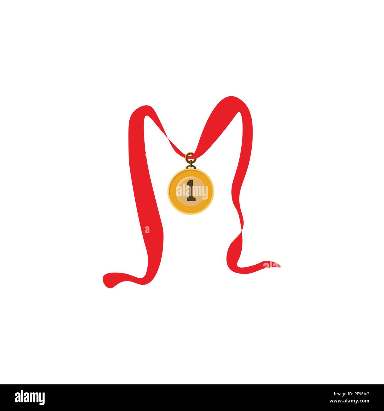Colore immagine vettoriale. Medaglia d'oro sul nastro rosso Illustrazione Vettoriale