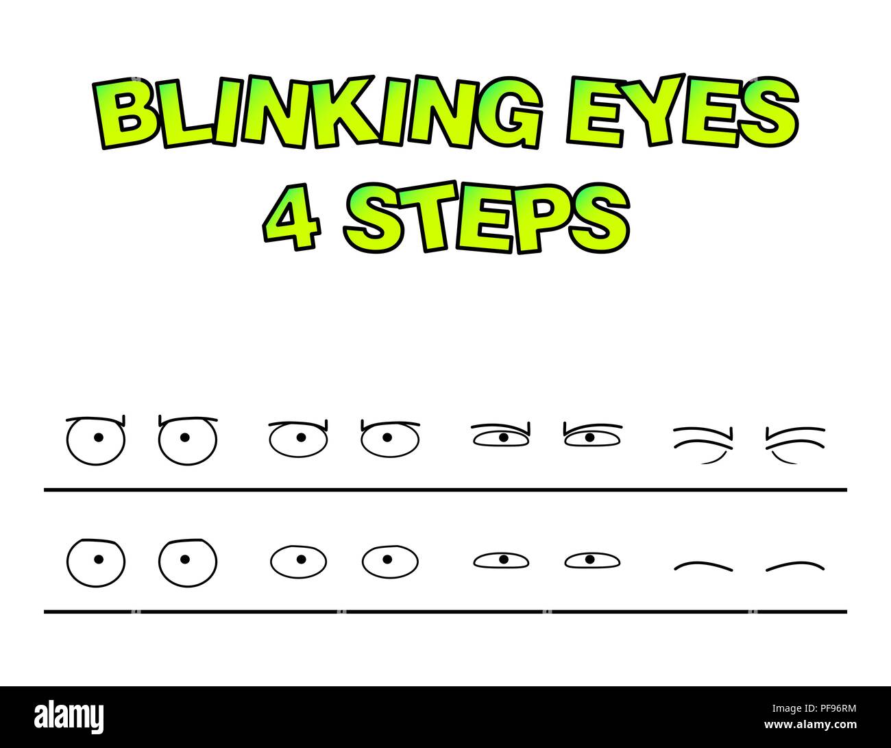 Lampeggiare gli occhi passi di preimpostazione del vettore per l'animazione di personaggi design isolato su bianco Illustrazione Vettoriale