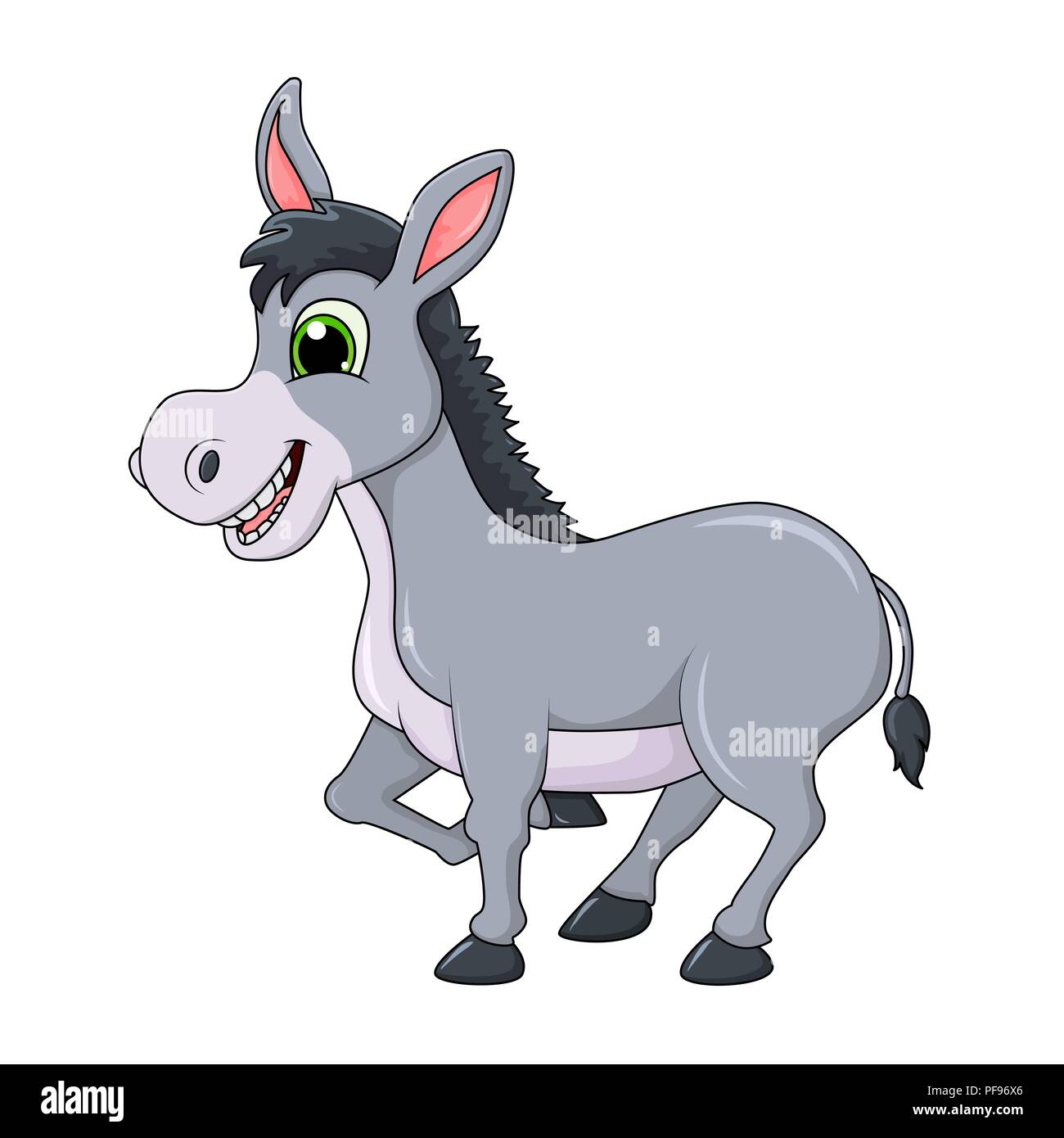 Donkey cartoon character design vettore isolato su sfondo bianco Illustrazione Vettoriale