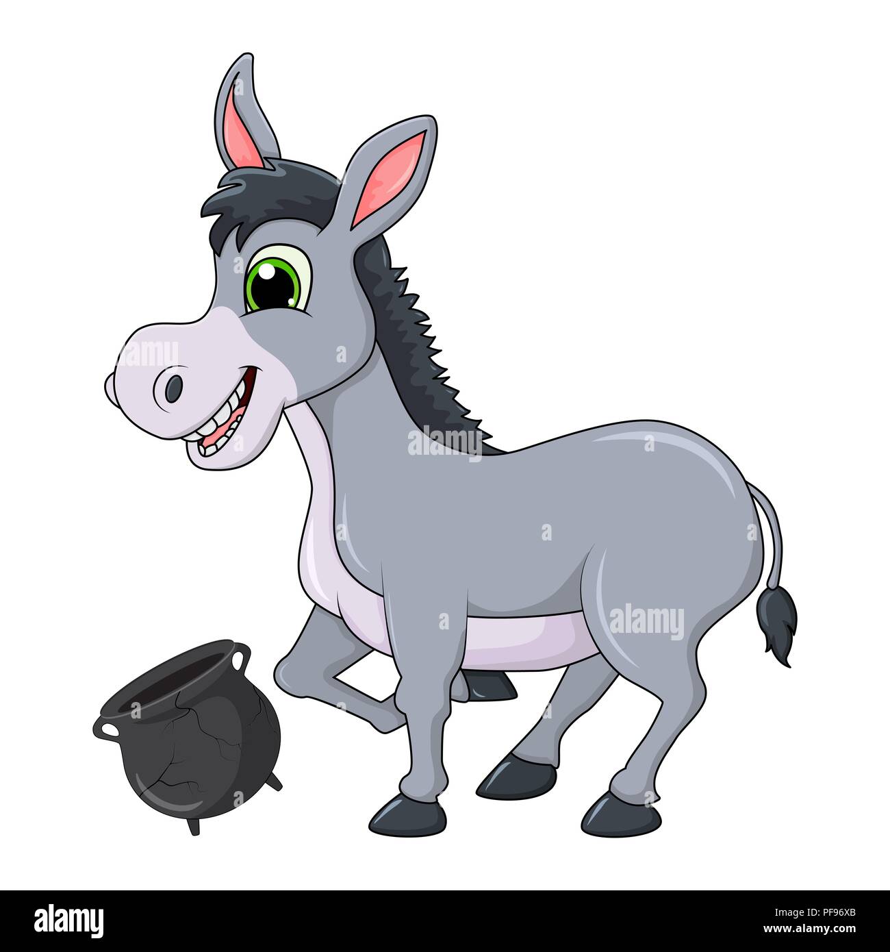 Donkey personaggio dei fumetti per la rottura di una pentola disegno vettoriale isolati su sfondo bianco Illustrazione Vettoriale