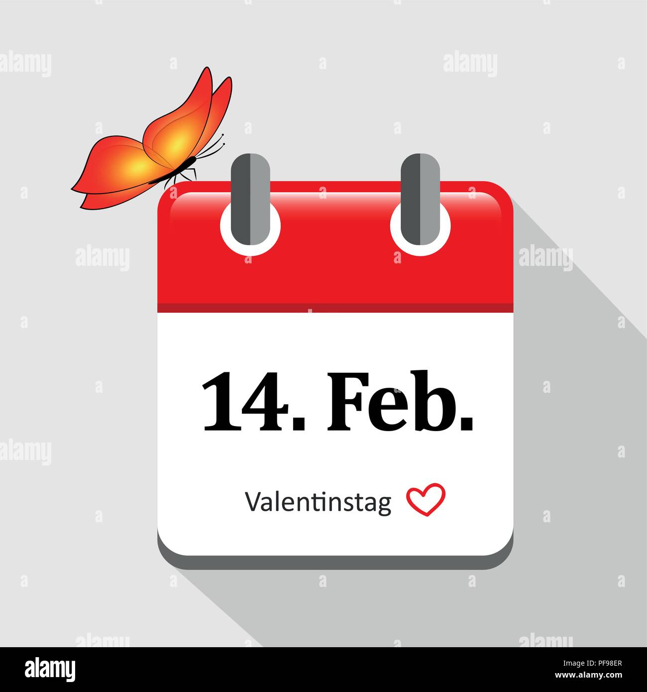 Calendario con 14 febbraio butterfly illustrazione vettoriale EPS10 Illustrazione Vettoriale