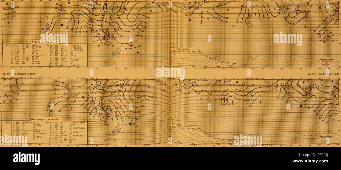 . Deutsche Südpolar-Spedizione, 1901-1903, im Auftrage des Reichsamtes des Innern. Gauss (nave); spedizioni scientifiche. No. 800. 18. Dezember 1903 Nr. 860. È. Dezember 1903. Hoch 1) w 7U I60-1SS°. 35'S. ¢2) ^ 76$ lOO- 30-3F .â ¢[) ^ 7r.5 Kj,' 4,V 765 3ì 0. Â"'(n) 6) o 755 25° U." Jff^TÃSÃi T) vj 770 70-75* Sn-S^" 8W,0) 7) o 755 70° 60° 8) o 780 J05* ar 8) ^ 750 95-160" 4S-S0" [W NOl 9)^765 7V0° 50° (ONO) 9)^^7.-15 Il-V 40* ^"â ""J lOj D 760 175" 45° 10) ^ 755 140â145° così-SS" II) w 756 170âin* 30° , l^.-i 7Â" J7i° CE. Si prega di notare th Foto Stock . Deutsche Südpolar-Spedizione, 1901-1903, im Auftrage des Reichsamtes des Innern. Gauss (nave); spedizioni scientifiche. No. 800. 18. Dezember 1903 Nr. 860. È. Dezember 1903. Hoch 1) w 7U I60-1SS°. 35'S. ¢2) ^ 76$ lOO- 30-3F .â ¢[) ^ 7r.5 Kj,' 4,V 765 3ì 0. Â"'(n) 6) o 755 25° U." Jff^TÃSÃi T) vj 770 70-75* Sn-S^" 8W,0) 7) o 755 70° 60° 8) o 780 J05* ar 8) ^ 750 95-160" 4S-S0" [W NOl 9)^765 7V0° 50° (ONO) 9)^^7.-15 Il-V 40* ^"â ""J lOj D 760 175" 45° 10) ^ 755 140â145° così-SS" II) w 756 170âin* 30° , l^.-i 7Â" J7i° CE. Si prega di notare th Foto Stock