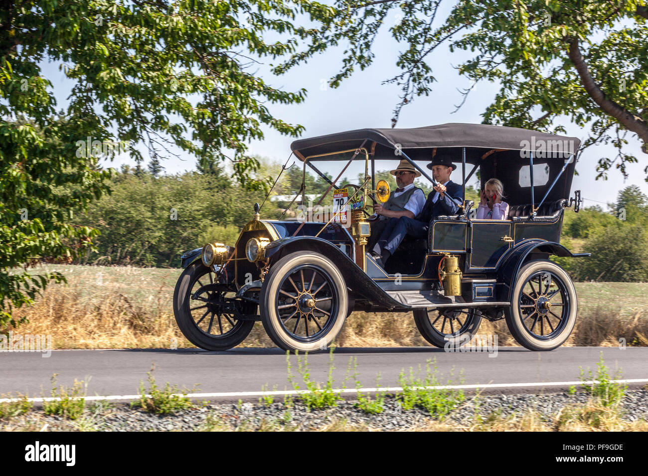 Hudson 20 Touring (1910), auto d'epoca, eseguito su una strada rurale, Repubblica Ceca Foto Stock