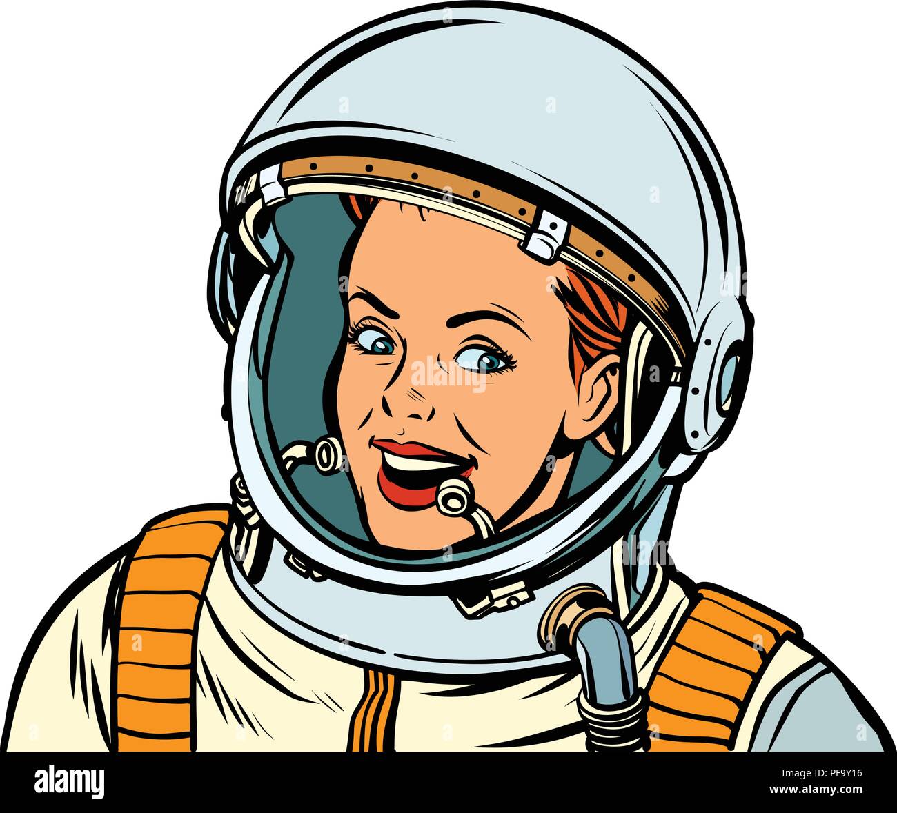 Donna sorridente astronauta. Isolare su sfondo bianco Illustrazione Vettoriale