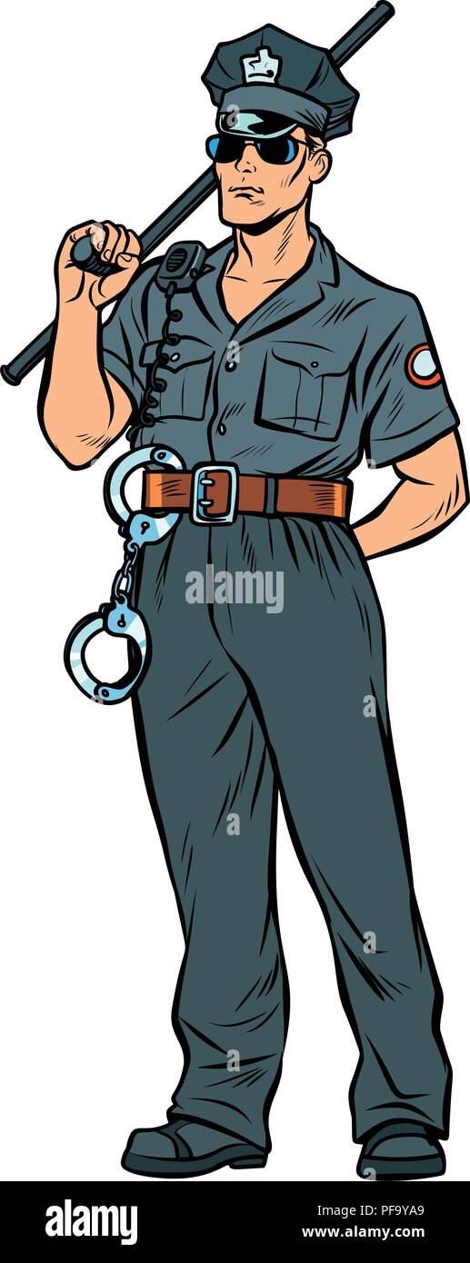 La pop art Cop con una polizia baton Illustrazione Vettoriale