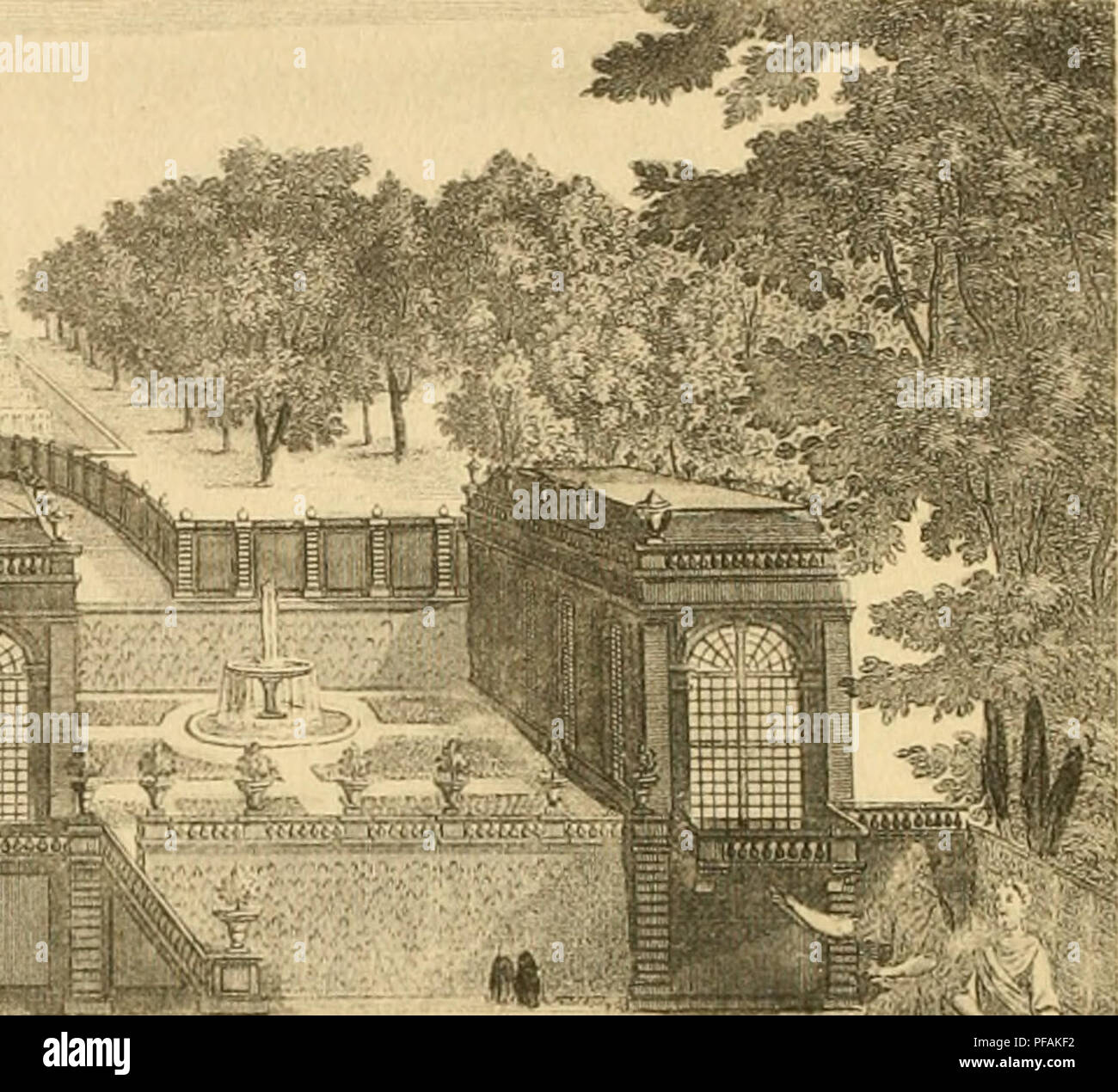 . Des divers stili de jardins, modÃ¨de Les grandes et petites rÃ©sidences, sur l'arte dÃ©coratif des jardins; jardins europÃ©ens et jardins orientaux. Giardini; giardini. MTM. .. /(..//J.'/i .1 /&GT;/A',///. '/- Â ¢"â ¢/// l'intÃ©rieur de la maison Ã©taient fort bien compris. Autocarro, le cÃ©lÃ¨bre mÃ©decin mort en 1785 et depuis le banquier Tassin, l'une des victimes de la RÃ©rivoluzione en avaient fait leur maison de campagne. A Cà'tÃ©, se trouvait la maison de M. Hocquart Ã laquelle on donnait le nom de chÃ¢teau. Avant la RÃ©rivoluzione, elle avait appartenu au baron de Beauvais et aprÃ¨s lui Ã la Foto Stock