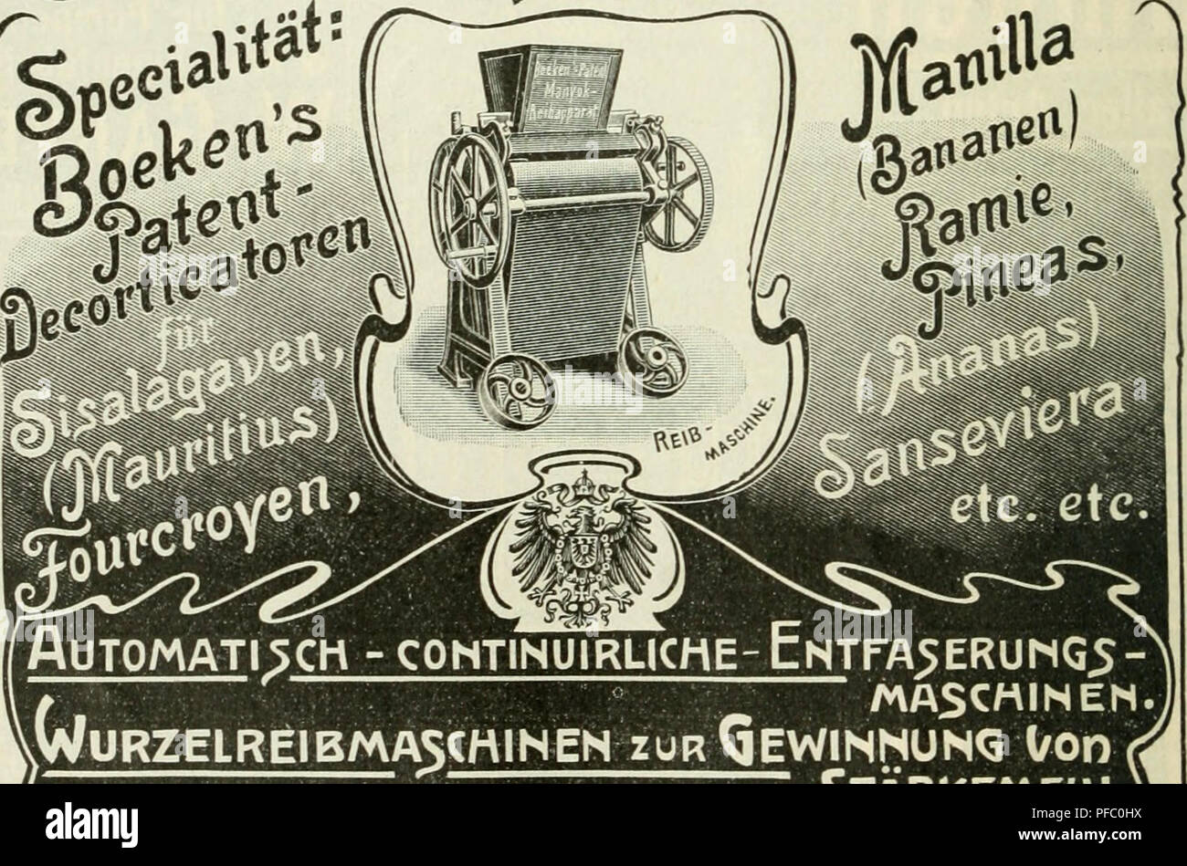 . Der Tropenpflanzer; zeitschrift fr tropische landwirtschaft. Piante tropicali; raccolti tropicali. HOPeNKULTURCN CRNTeBCKCITUNGS i,^ Majchinen.. MASCHINEN. 1^ . 3tärke/vvehl Trocken APPARATE Ballen pressen . etc etc. ^mplette Einpichtun^enfup Plantä^nBetriebi Ausarbeitung ganzer Unternehmungen mit eingekemder/ S^RENTABIUTÄTSBERECHNüNG./^^ LaNGIÄHRIGE PRÄKTI^CHE/i "Erfahrung, ^e^te Ausführung undmurjrstklasjTGes' &gt; materiale. ' BRENDAMOUR Verantwortlicli für den wissenschaftlichen Teil des "Tropenpflanzer" PROF. Il dott. 0. Warburg, Berlino. Verantwortlich für den Inseratenteil Th. Wilckens, Sek Foto Stock