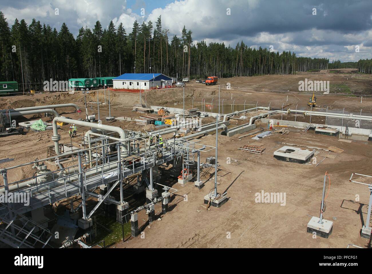 La Russia. 21 Ago, 2018. Portovaya Bay è un punto di partenza del Nord Stream pipeline. Impianti onshore in Portovaya Bay includono le trappole di maiale, isolamento e arresto di emergenza delle valvole. Durante la fase di funzionamento la pressione del gas all'inizio delle tubazioni potranno essere così elevata come 220 bar, che richiede l'utilizzo di tubi in acciaio con spessore della parete massimo di 41 mm. Credito: Nord Stream AG/Russo/Look ZUMA filo/Alamy Live News Foto Stock