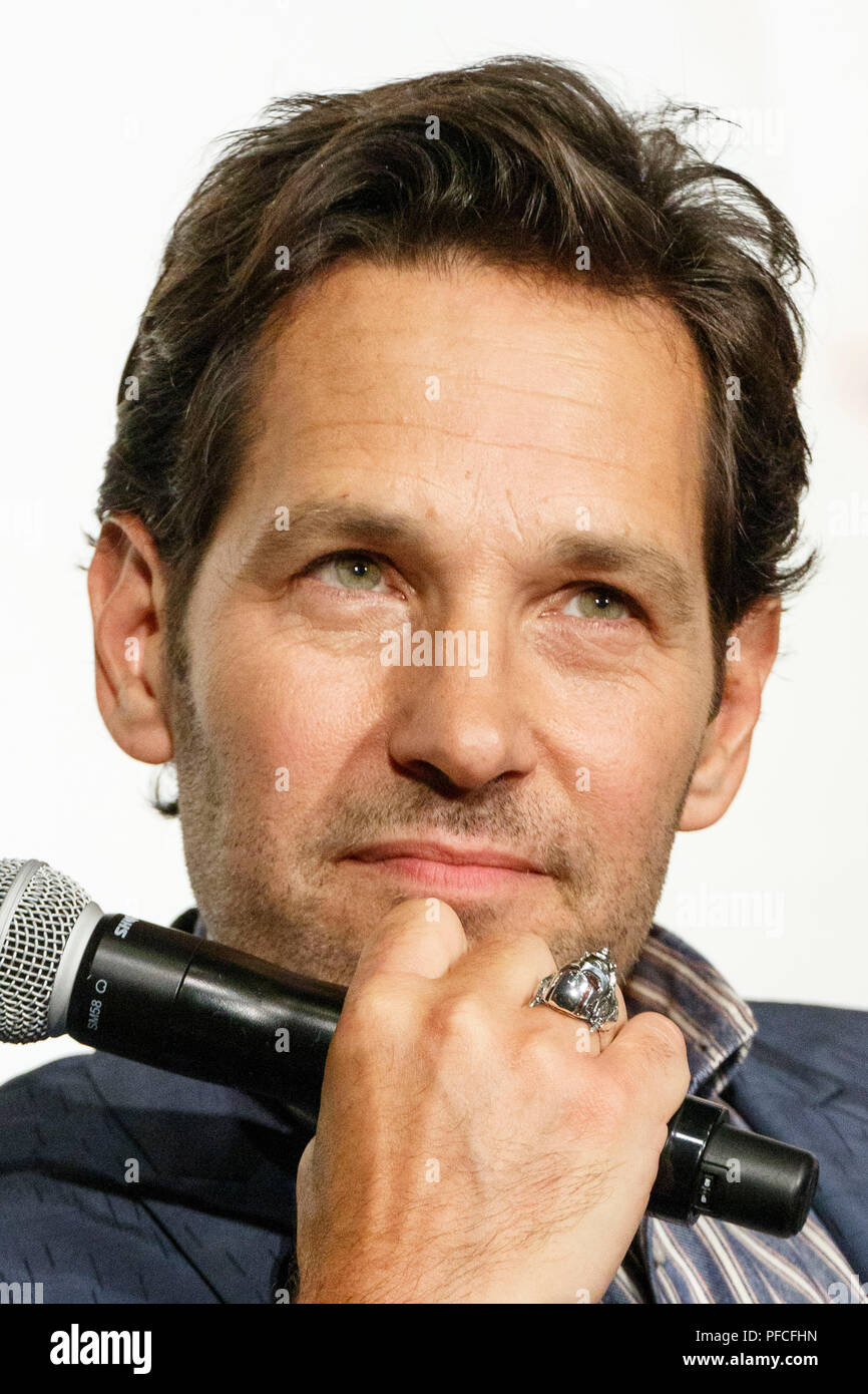 Tokyo, Giappone. 21 Ago, 2018. Attore americano Paul Rudd assiste una speciale riunione del ventilatore per il film Ant-Man e Wasp il 21 agosto 2018, Tokyo, Giappone. I membri del cast si sono recati in visita in Giappone per promuovere il sequel Ant-Man che sarà rilasciato in Giappone il 31 agosto. Credito: Rodrigo Reyes Marin/AFLO/Alamy Live News Foto Stock