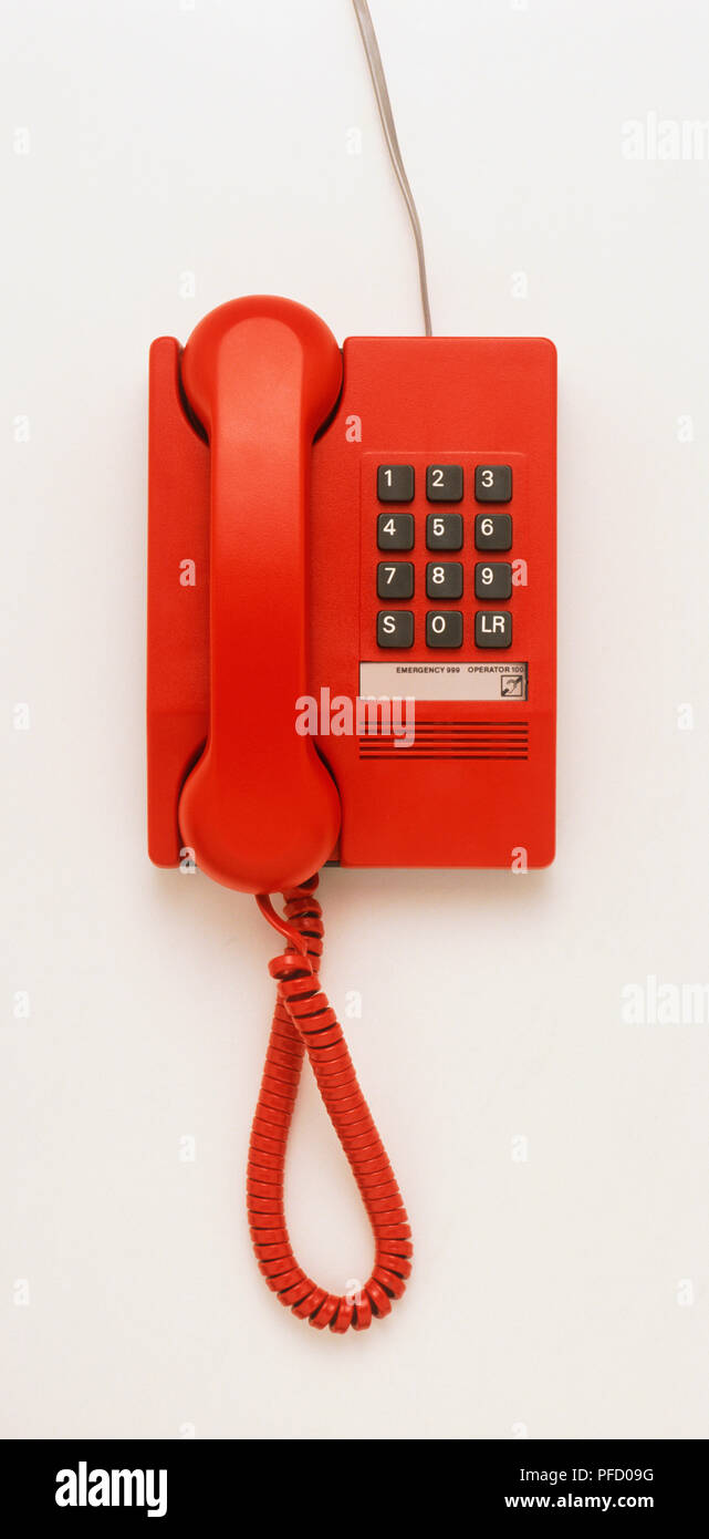 Telefono rosso, vista da sopra. Foto Stock
