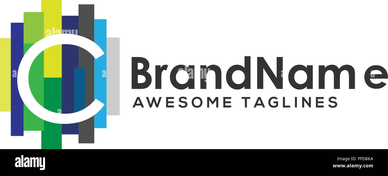 Lettera c logo colorato con strisce di vernice, lettera c logo strisce colorate progettazione agli elementi del modello. Logo lettera iniziale c business corporate Illustrazione Vettoriale