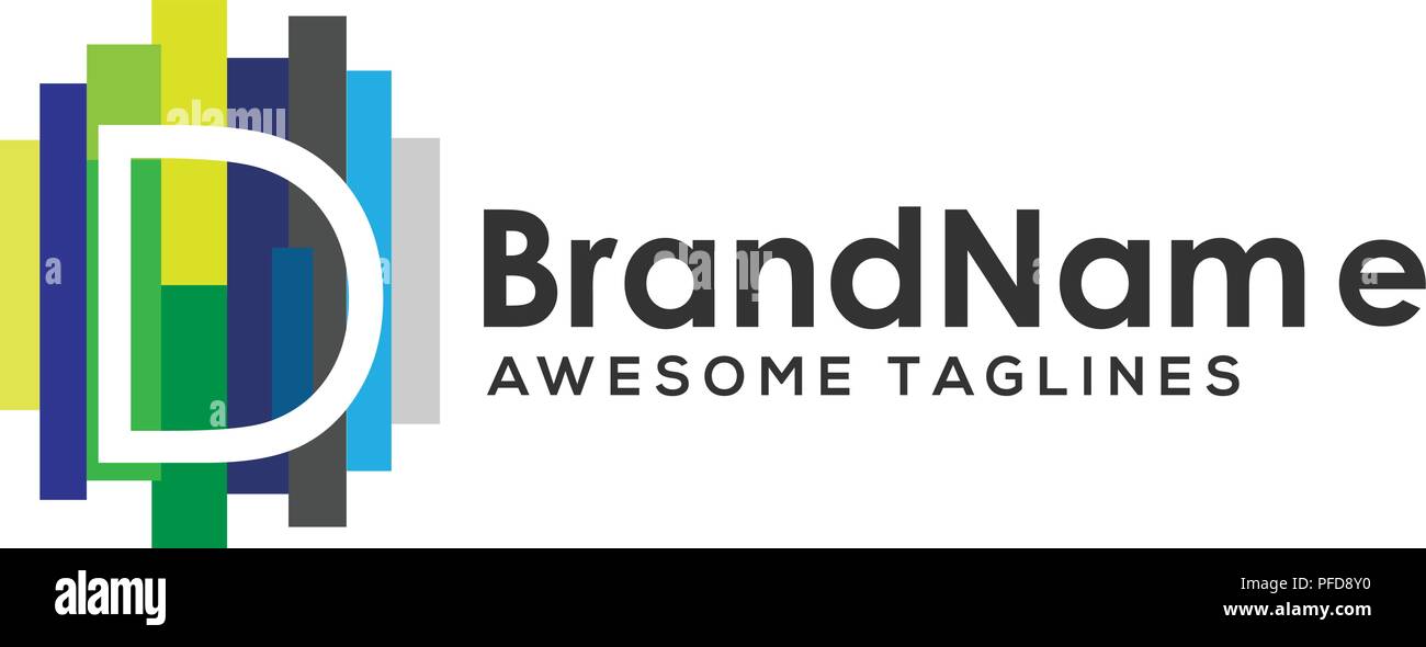 Lettera D del logo colorato con strisce di vernice, lettera D del logo strisce colorate progettazione agli elementi del modello. Logo lettera iniziale D Business corporate Illustrazione Vettoriale