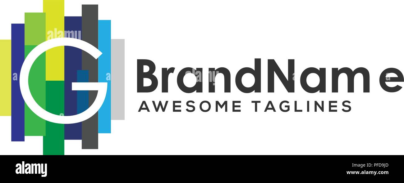 Lettera G logo colorato con strisce di vernice, LETTERA G logo strisce colorate progettazione agli elementi del modello. Logo lettera iniziale G business corporate Illustrazione Vettoriale