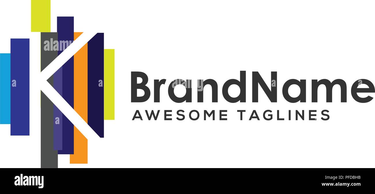 La lettera K logo colorato con strisce di vernice, lettera k logo strisce colorate progettazione agli elementi del modello. Logo lettera iniziale K business corporate Illustrazione Vettoriale