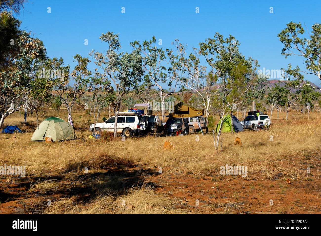 Backpackers camp in Outback australiano, Kimberley, Northwest Australia Foto Stock