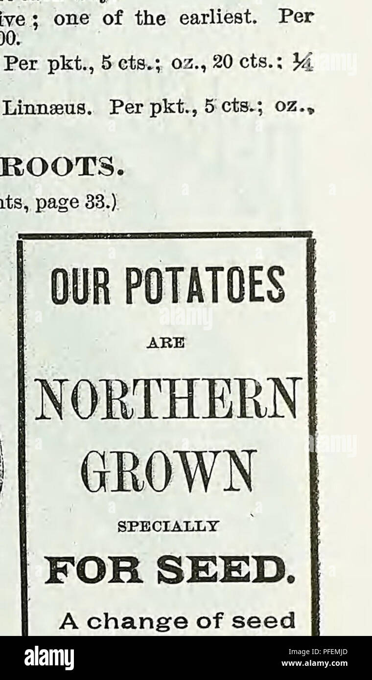 . Catalogo descrittivo di verdure, fiori e semi di fattoria. Vivai (orticoltura); vivaio; semi; lampadine (piante); GIARDINAGGIO; attrezzature e forniture; biancheria piante; Weeber &AMP; Don. Più presto CARMINE forzando il ravanello. Ravanelli-continua. Inizio Scarlet rapa. Un ben conosciuto e stimato scel- ety, estesamente coltivati per il mercato. Per pkt., 5 cts.; oz., 10 cts.; M lb.,25 cts.; lb., 65 cts. Con punta in bianco Scarlet rapa. Dimensioni medie ; prime e di sapore delicato; uno dei migliori. Per pkt., 5 cts.; oz., 10 cts.; J4 lb., 25 cts.; lb., 75cts. Inizio turno rosso scuro. La stessa forma della Scarl Foto Stock