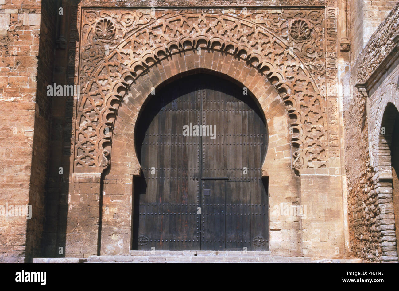 Il Marocco, Rabat, Ouda'a Kasbah, Bab Ouda'a, 12esimo secolo gateway monumentale, dettaglio. Foto Stock