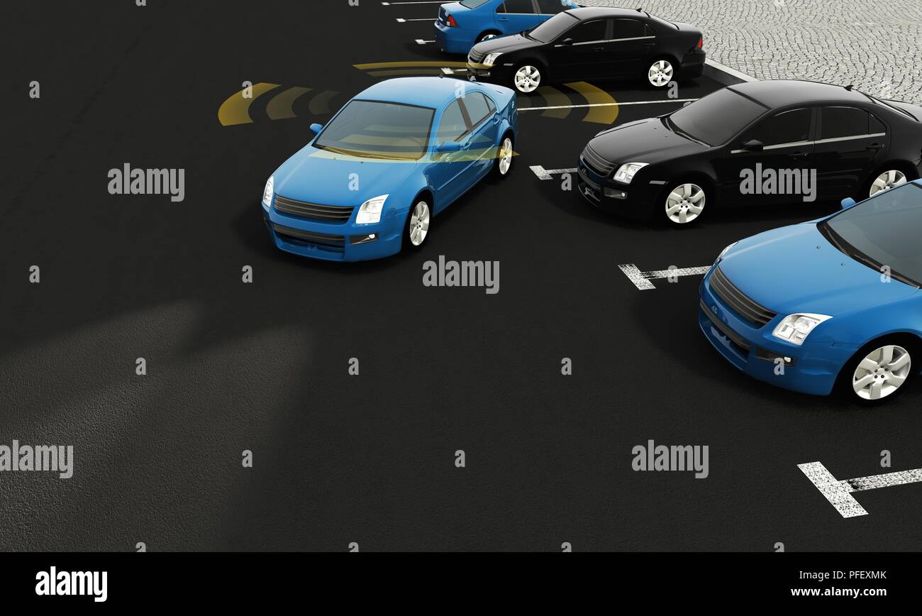 Auto autonoma su una strada con collegamento visibile, rendering 3D Foto Stock