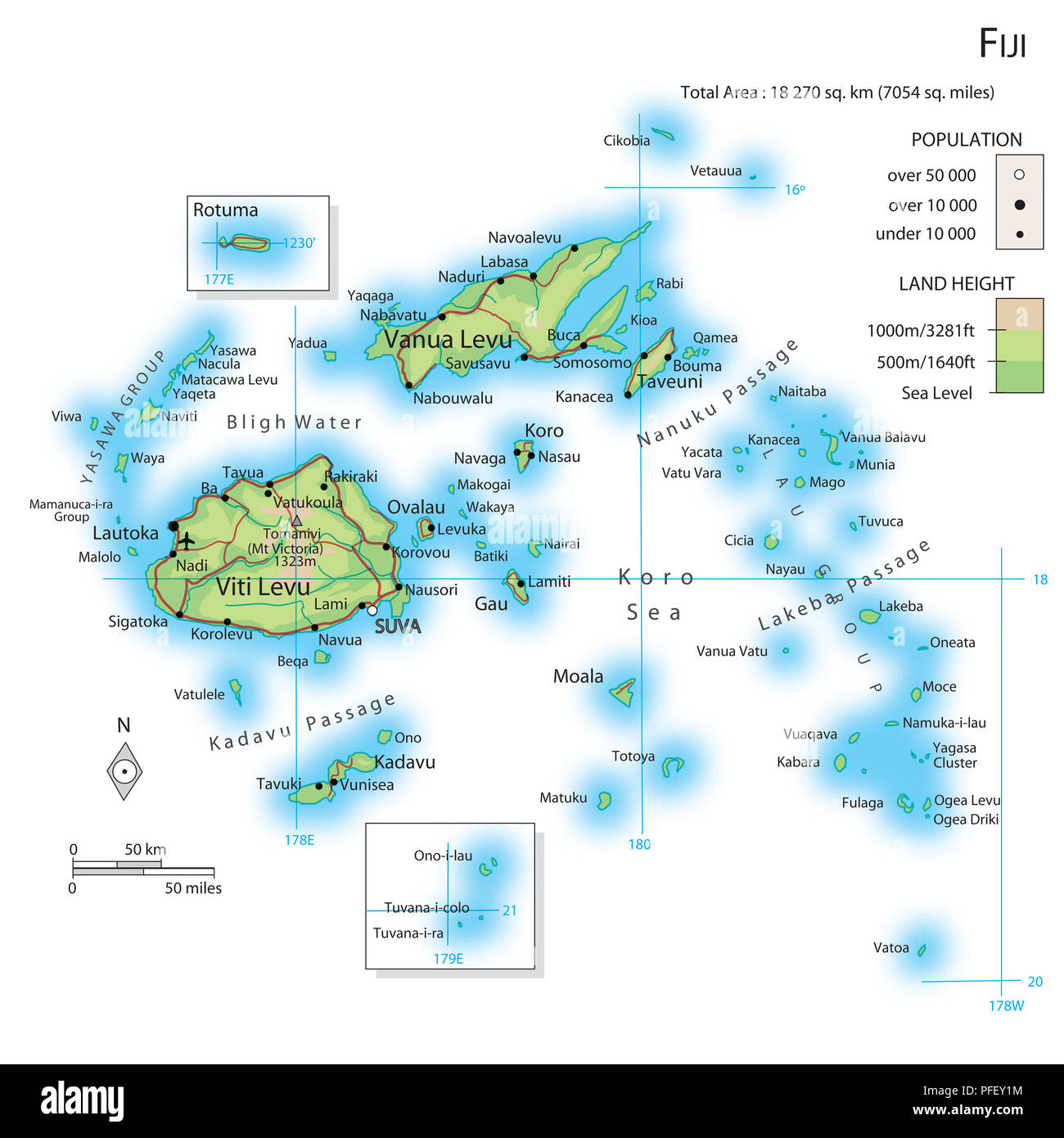 Mappa di Fiji Foto Stock