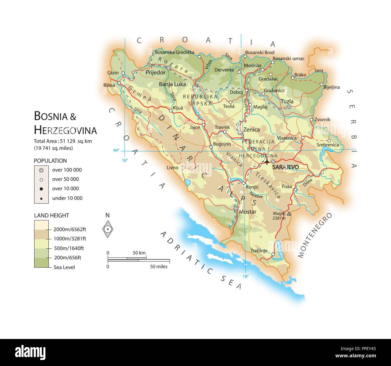 Mappa di Bosnia ed Erzegovina Foto stock Alamy