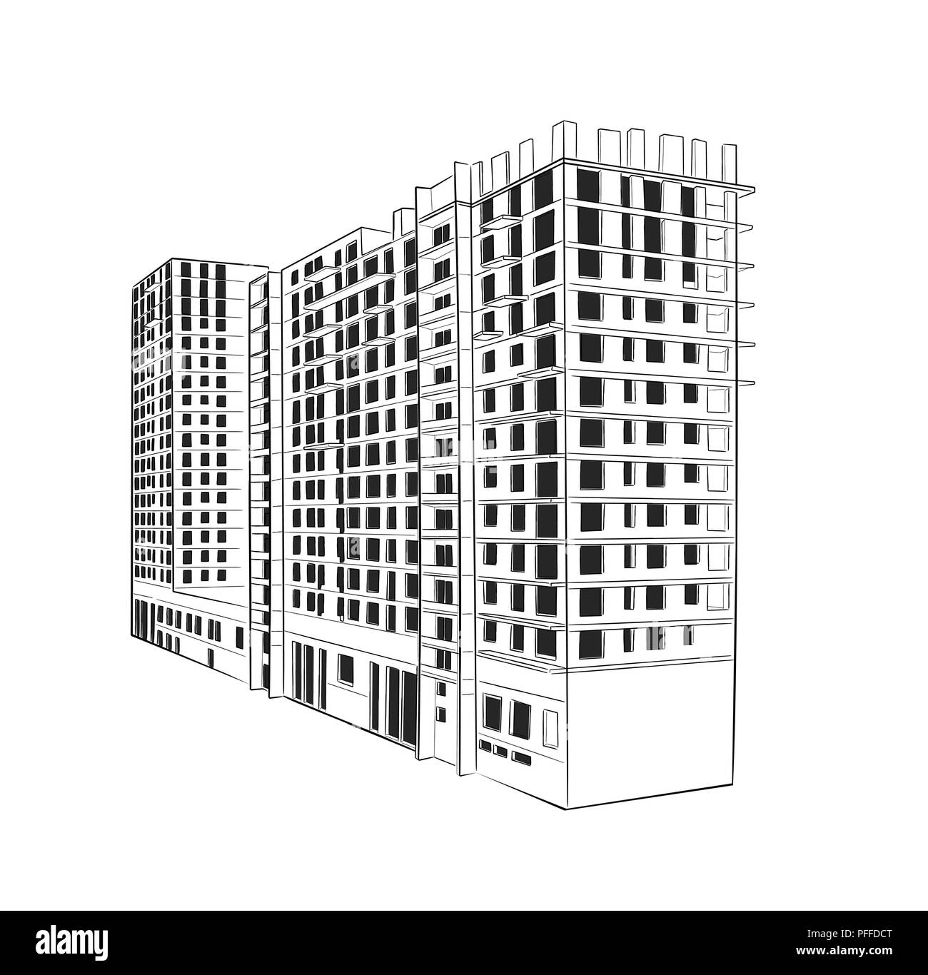 Schizzo. Sito in costruzione . Città. Vettore di disegnare a mano Illustrazione Vettoriale