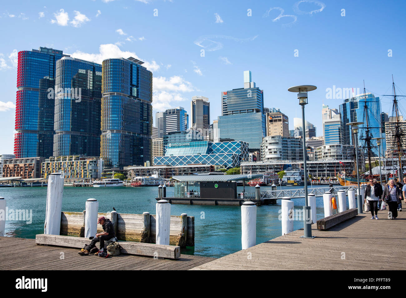 Tre Torri di Barangaroo e Pyrmont Bay Darling Harbour di Sydney, Australia Foto Stock