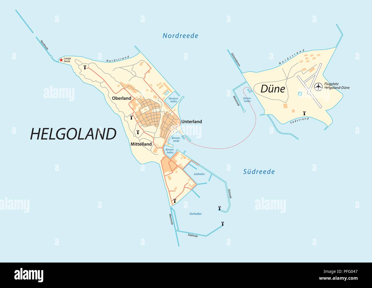 Helgoland, isola di Helgoland, Germania mappa vettoriale. Illustrazione Vettoriale