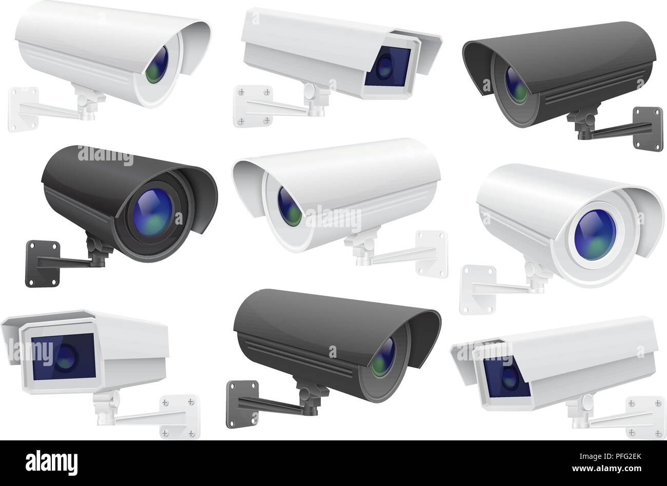Videocamera di sicurezza impostato. Tvcc sistema di sorveglianza Illustrazione Vettoriale