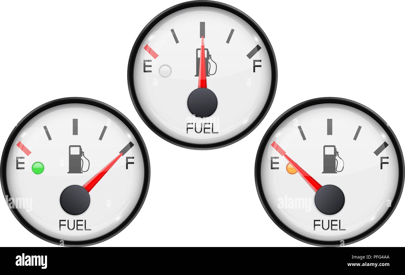 Indicatore di livello carburante. Raccolta di round cruscotto di automobile 3d dispositivi Illustrazione Vettoriale