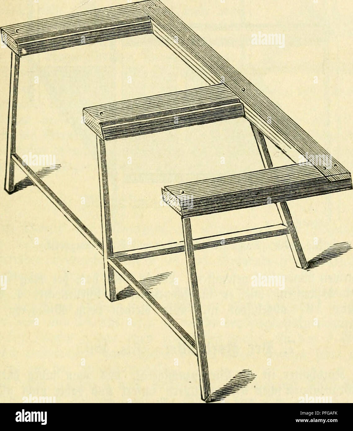 . Das Buch von der biene. Api; Bee cultura. S)er SBabenbod, SEßabenfnec^t. 315 tt)ir il^n in fotgenbem geigen lüerben. Nimmt Wan 4 ^olgftäbe öon ca. 2 cm im Quabrat nnb 81 cm lang unb benagelt biefetben gu jraeien mit je 4 feften, 50 cm langen s^tälimclienftäben in einer (Sntfernung öon 19 cm, öon oben gerechnet, hierauf werben biefe §tt3ei 2ei(e mittelft Ouerftäben unten unb l)inten fo öcvbunben, ha^ ein freier fHaum öon 23,5 cm im £id)dieci äii)ijd)en ben nac^ innen [tel)enben 9?ö'^md)enftäbd)en bleibt. Um bem S3ocfe größere 0^e[tig!iet gu geben, raerben hinten unb su beiben (Seiten nocf) fre Foto Stock