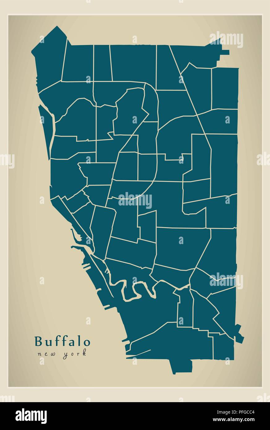 Città moderna mappa - Buffalo New York City negli Stati Uniti con i quartieri Illustrazione Vettoriale