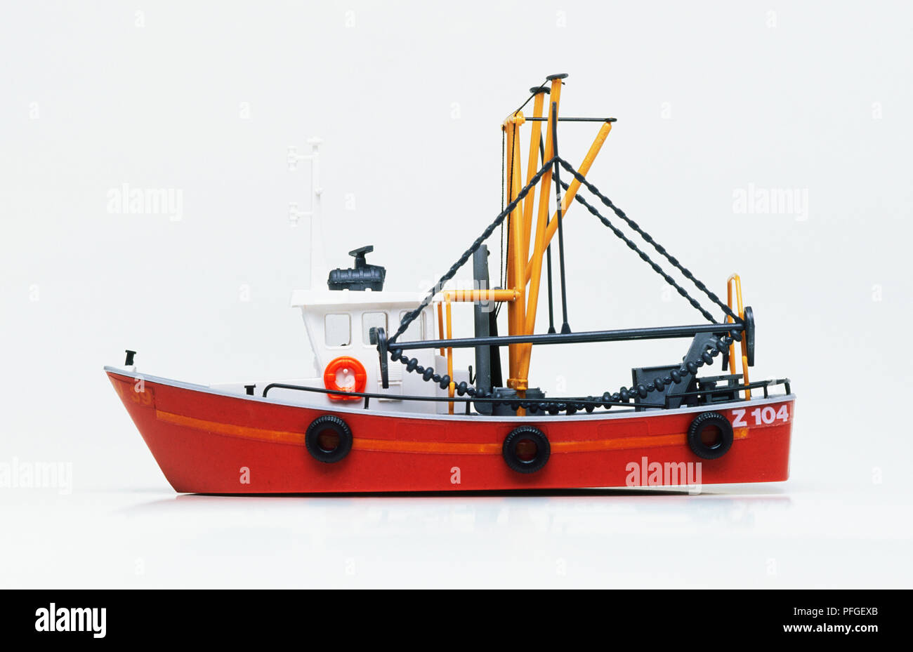 Modello di una barca da pesca, vista laterale Foto Stock