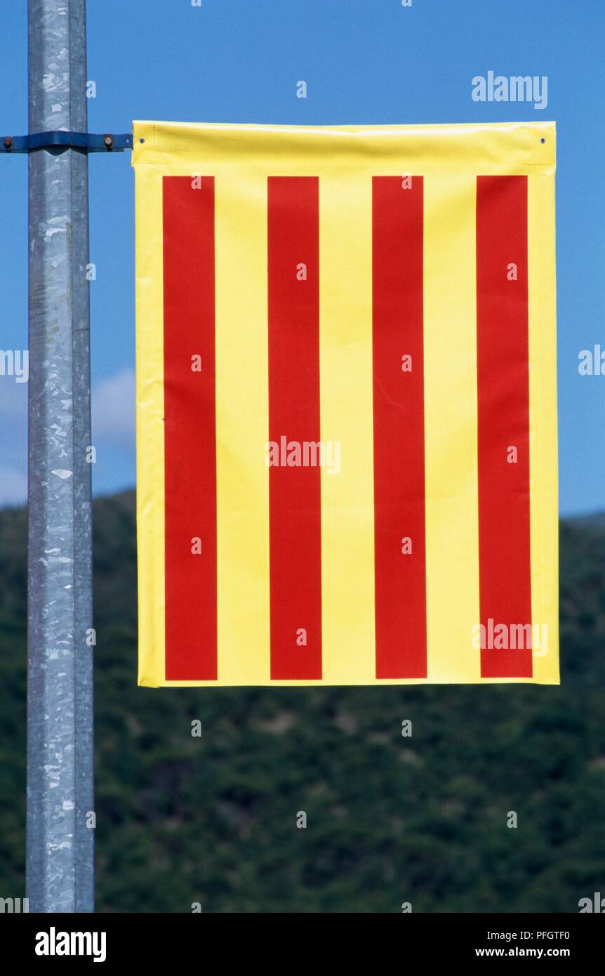 Bandiera catalana (o) Senyera, close-up Foto Stock